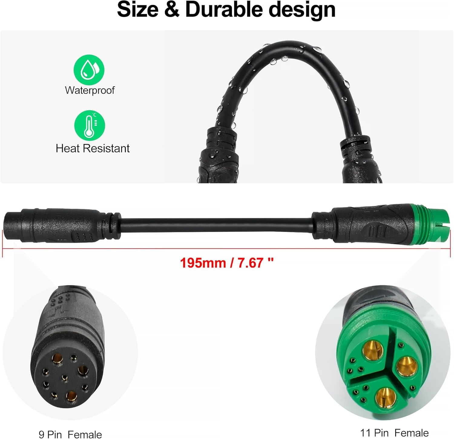 Ebike Motor/Controller Cable Adapter 9 pin female to 11 pin female (L1121)