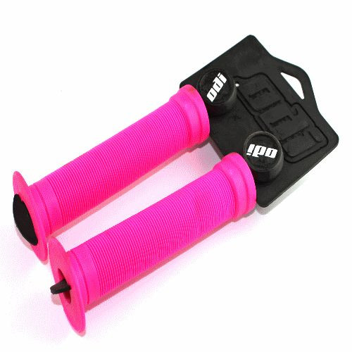 ODI SOFT FLANGED LONGNECK ST GRIPS SOFTIES w/ PLUGS BMX BIKES SCOOTERS HOT PINK
