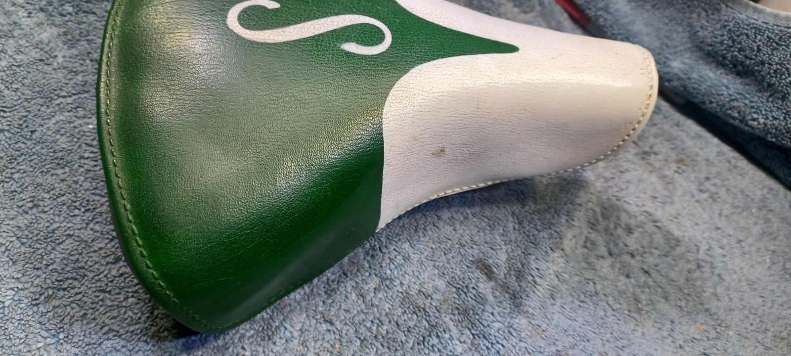 VGC Vintage «S» type Schwinn Green Mesinger Bicycle Seat Saddle with seatpost