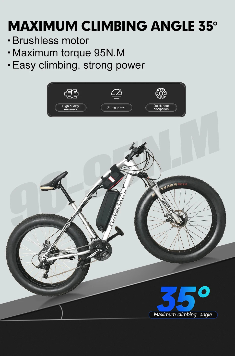 48V 2000W Fat Tire Rear Brushless Gearless Hub Motor for Snow E-Bike 20/24/26in