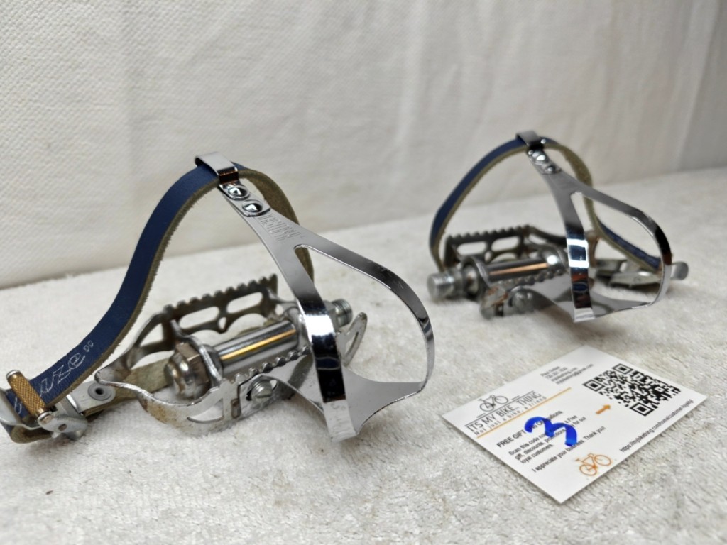 Vintage Sheffield Pedals 9/16 + Christophe Toe Clips Lapize Leather Straps – …
