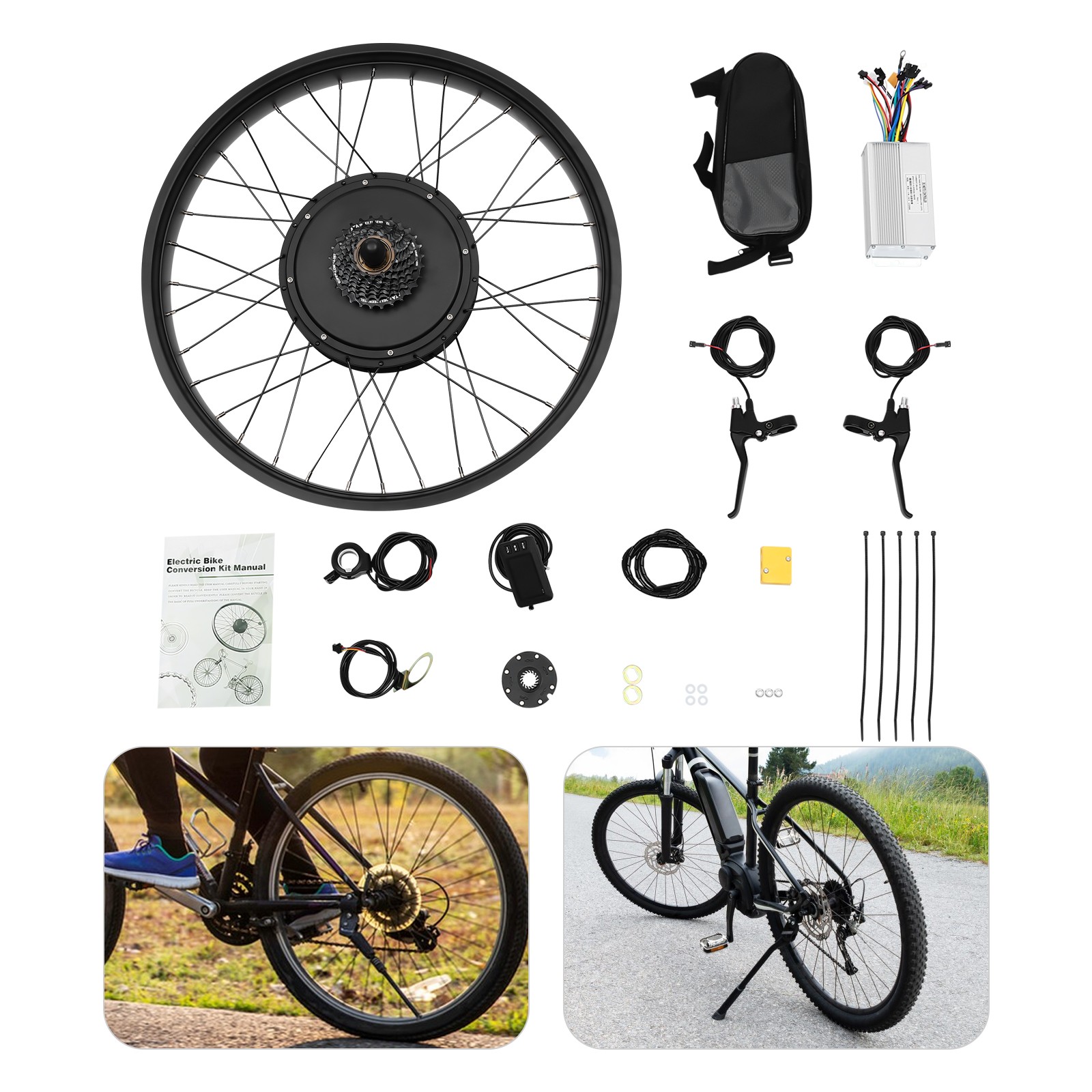26″ Electric Bicycle Conversion Kit Fat Tire E-Bike Rear Hub Motor LCD 48V 1000W