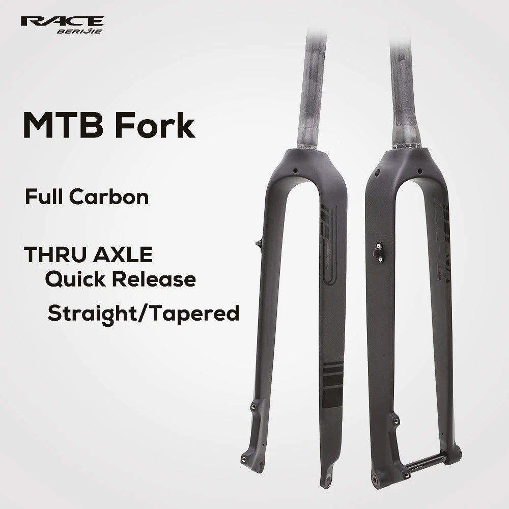 Full Carbon MTB Rigid Fork 26 27.5 29er Straight Tapered Tube 15*100mm Thru Axle