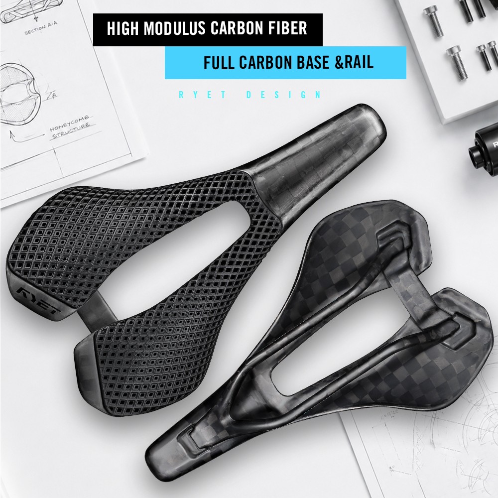 RYET Ultralight Carbon Bike Saddle 240x143mm 3D Printed Rail for Road MTB Gravel