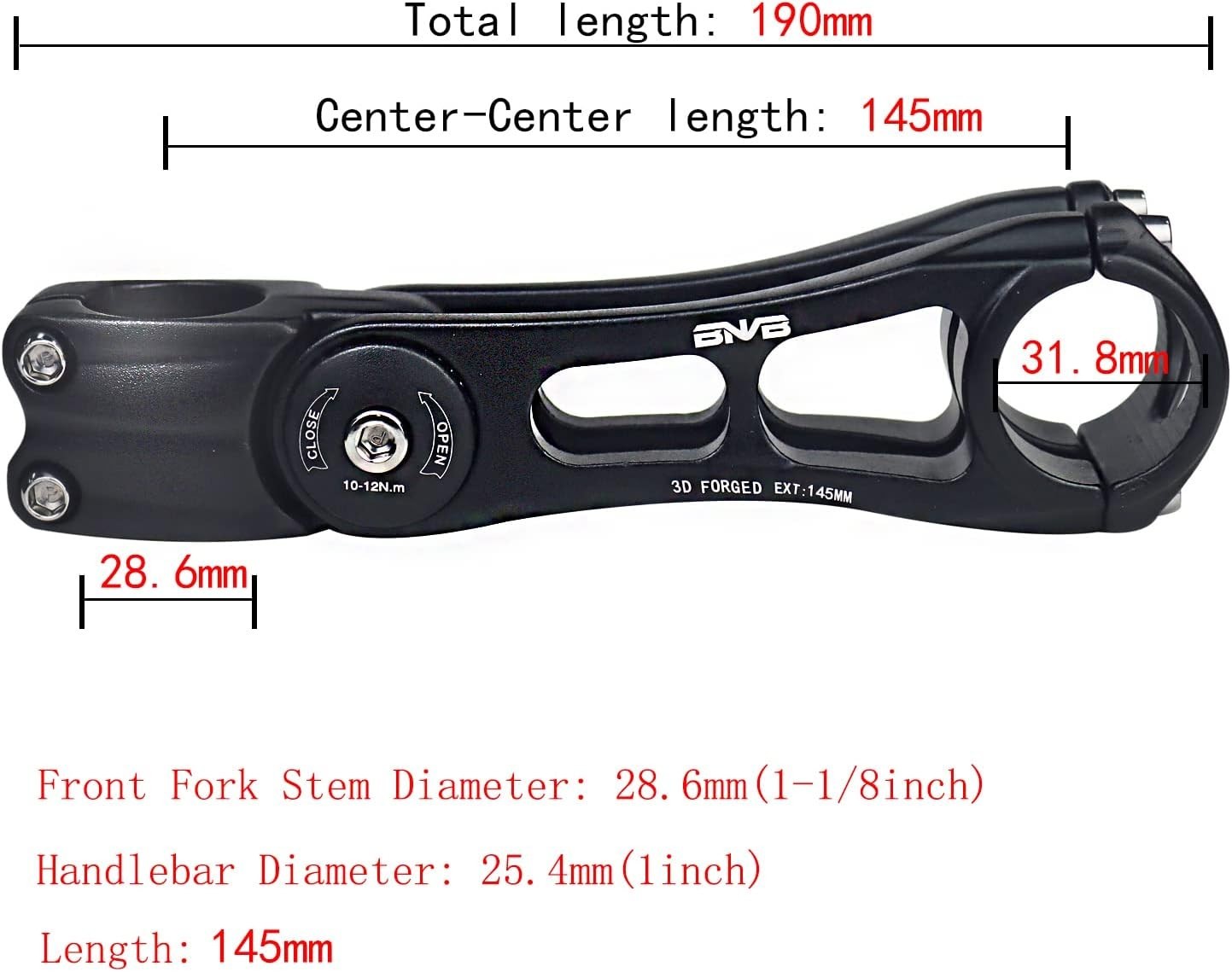 Adjustable BNVB Stem 31.8mm 145mm Bike Stem Handlebar Riser/Extender-Light use