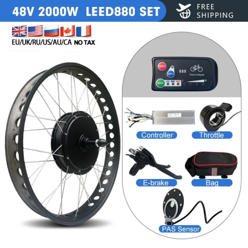 48V 2000W 20/24/26In Snow Electric Bike Fat Rear Rotate Hub Motor Dropout 190MM