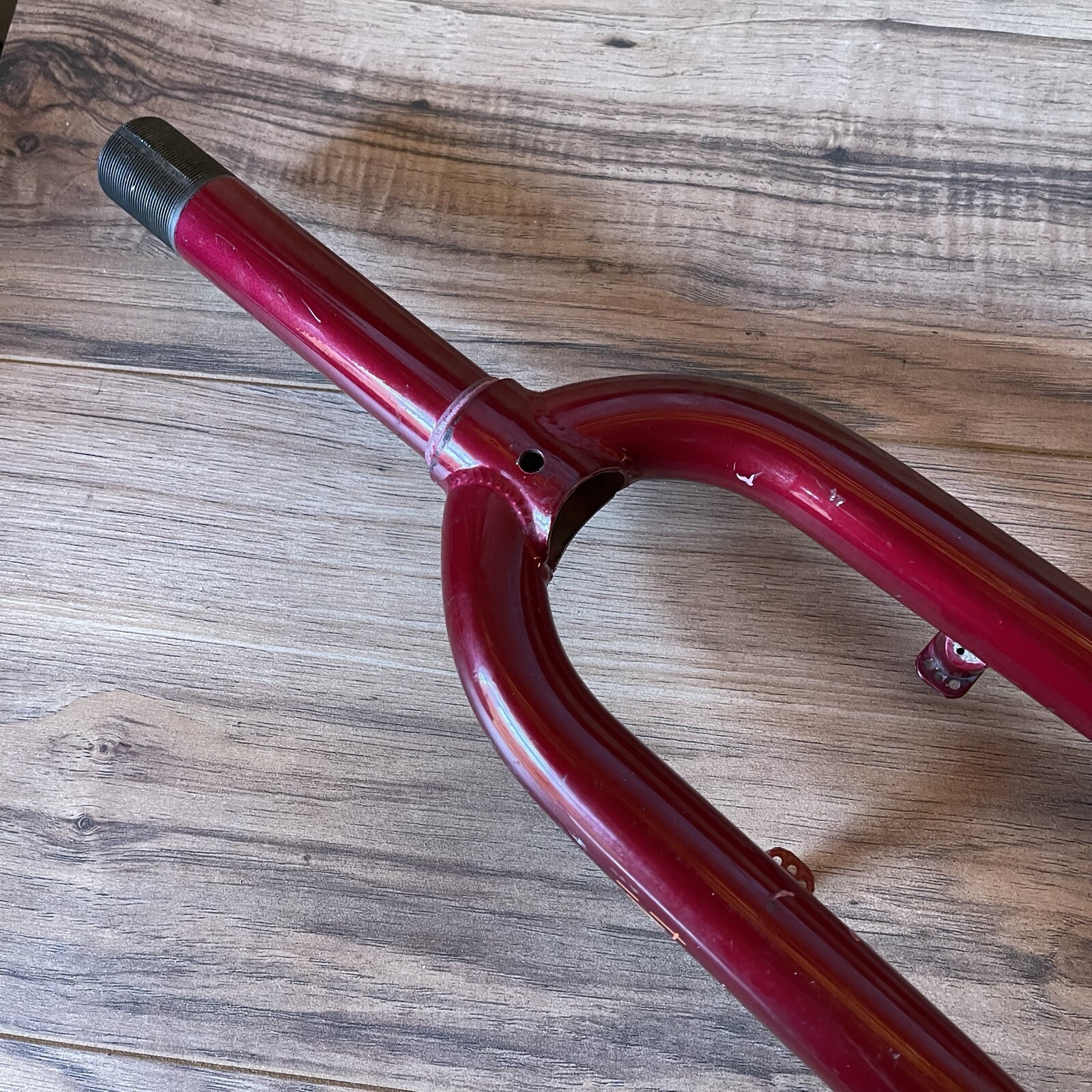 Vintage Chromoly MTB Fork 26 1 1/8 Threaded 136mm 390mm AtoC Dark Red