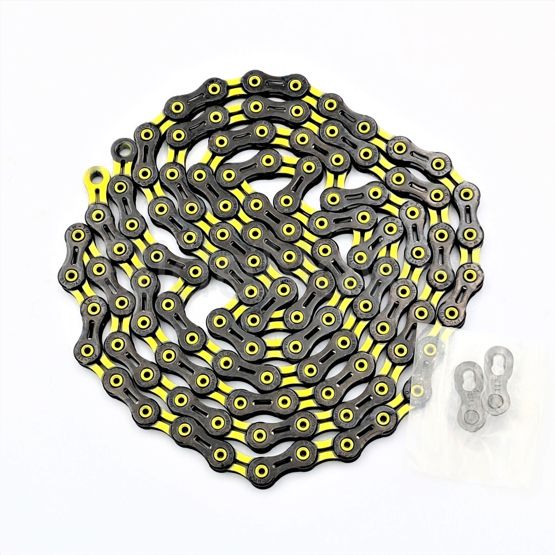 PYC DLC 11-Spd Road MTB CX Gravel Hollow Chain 116L, Ultralight, Black/Yellow