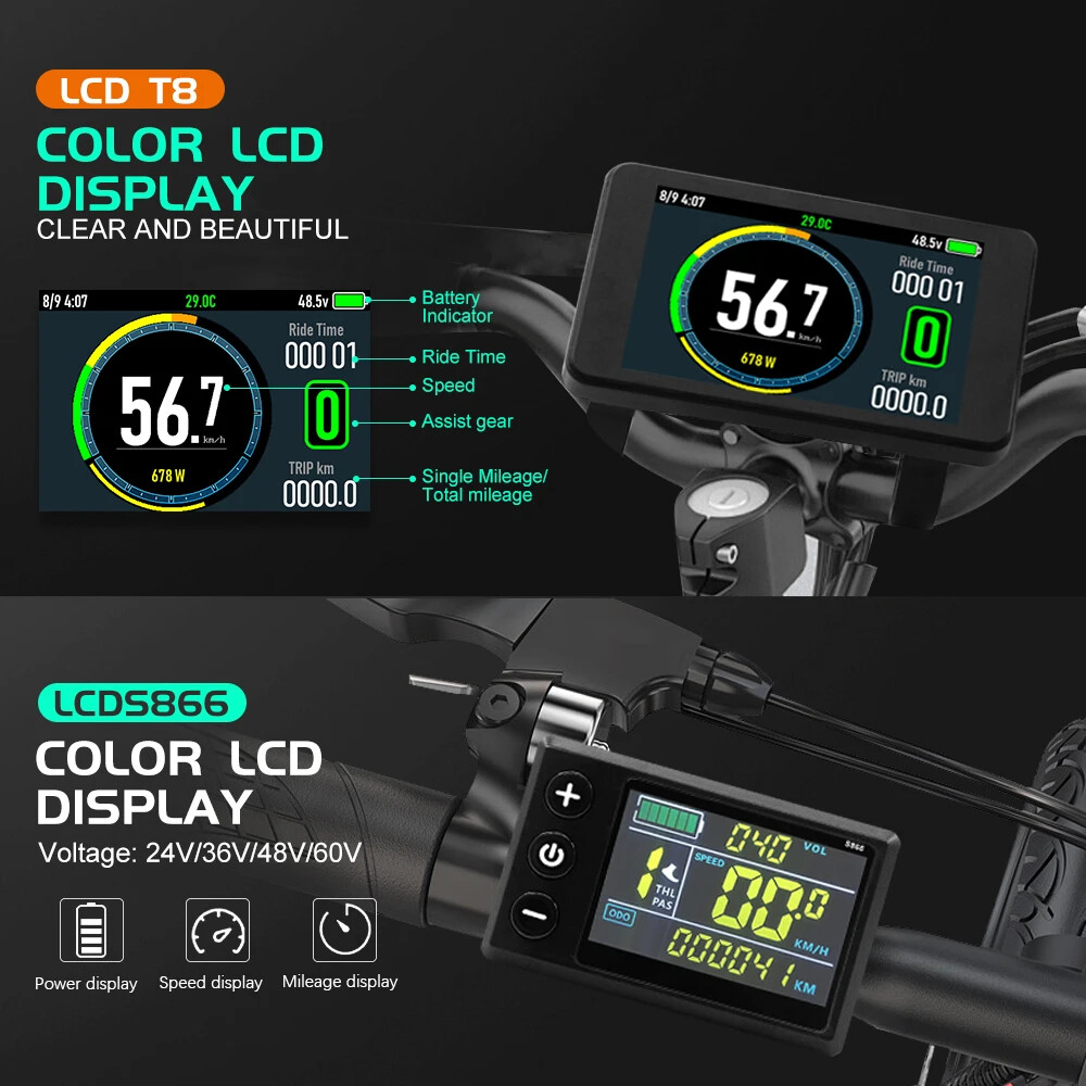 Ebike Sine Wave Controller 36V 48V 52V 40A Three-Mode with S866 S966 LCD Display