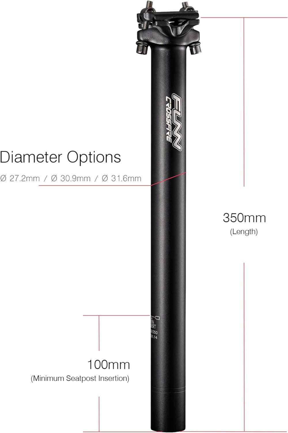Crossfire Bike Seat Post, Length 350Mm, Diameter 27.2Mm / 30.9Mm / 31.6Mm, Alumi