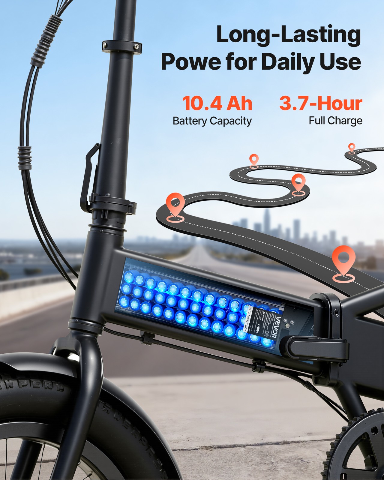 VEVOR Folding Ebike Battery Electric Bike Lithium Battery 48V 10.4Ah 1000W BMS
