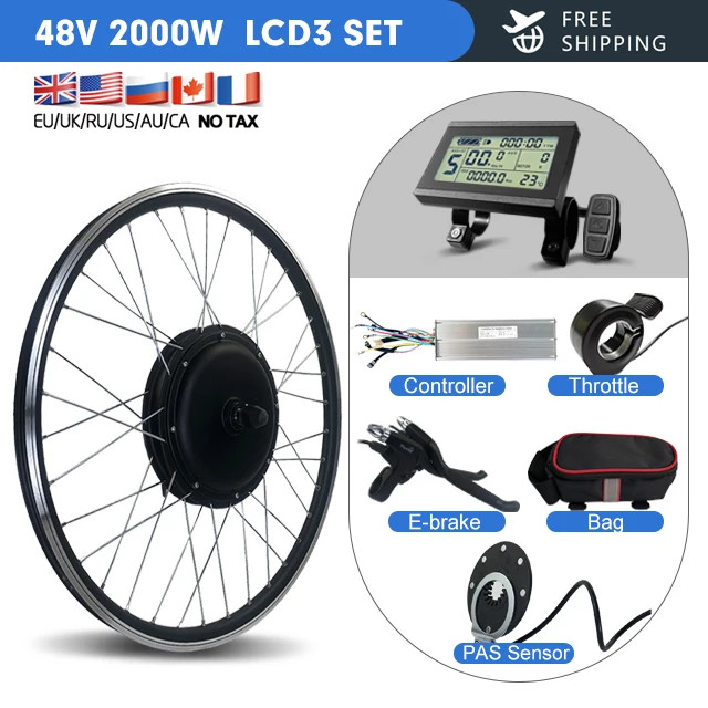 48V 2000W MTB Electric Bicycle Conversion Kit Front Hub Motor Wheel 20-29in 700c
