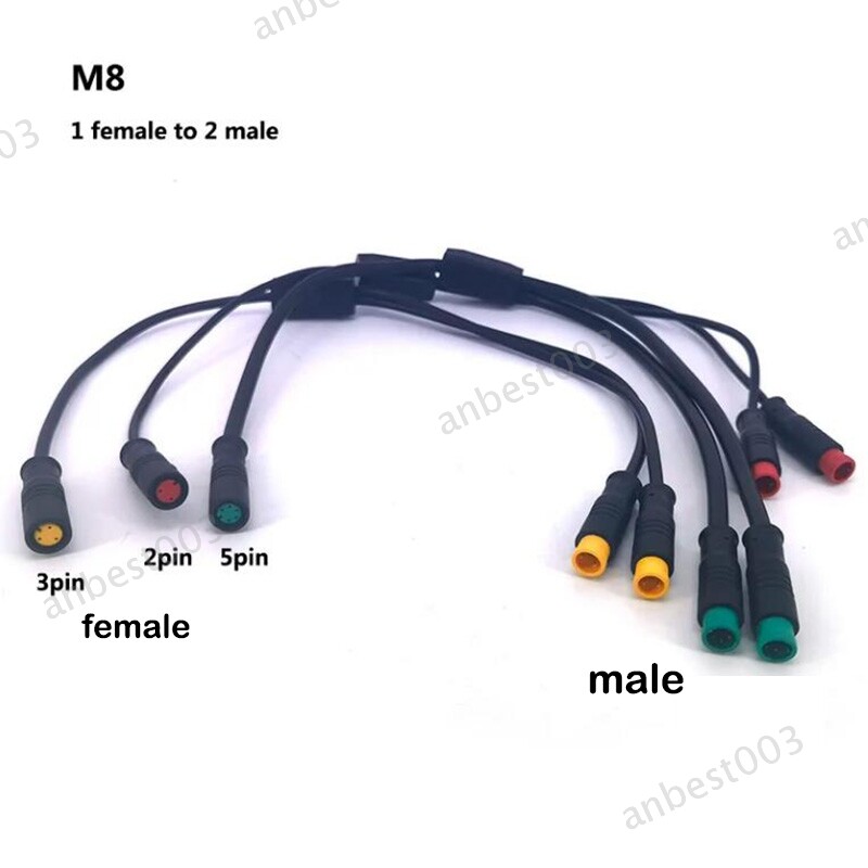 M8 waterproof 1 female male to 2 male female 2/3/4/5/6 pin Ebike splitter cable