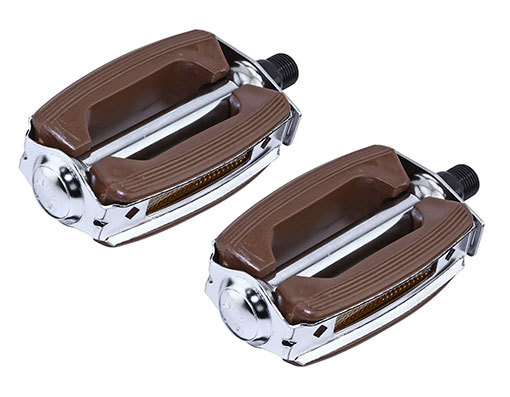 New! Original Lowrider Bicycle Krate Rubber Pedals 9/16″ In Brown/Chrome.