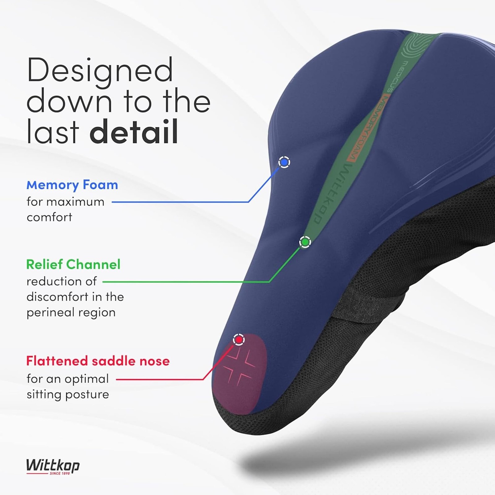 WITTKOP Bike Seat Cushion Made of Comfy Memory Foam I Bike seat Cover for Men…