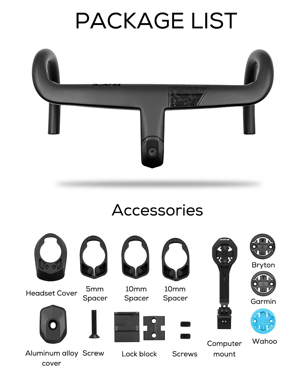 Carbon Road Bicycle Handlebar for Internal Cable Integrated Cockpit 370mm-430mm