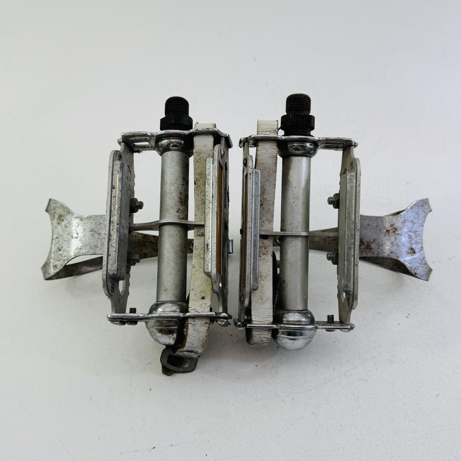 Vintage MKS K11A Platform Pedals Christophe Toe Clips Straps 9/16 In Silver A96