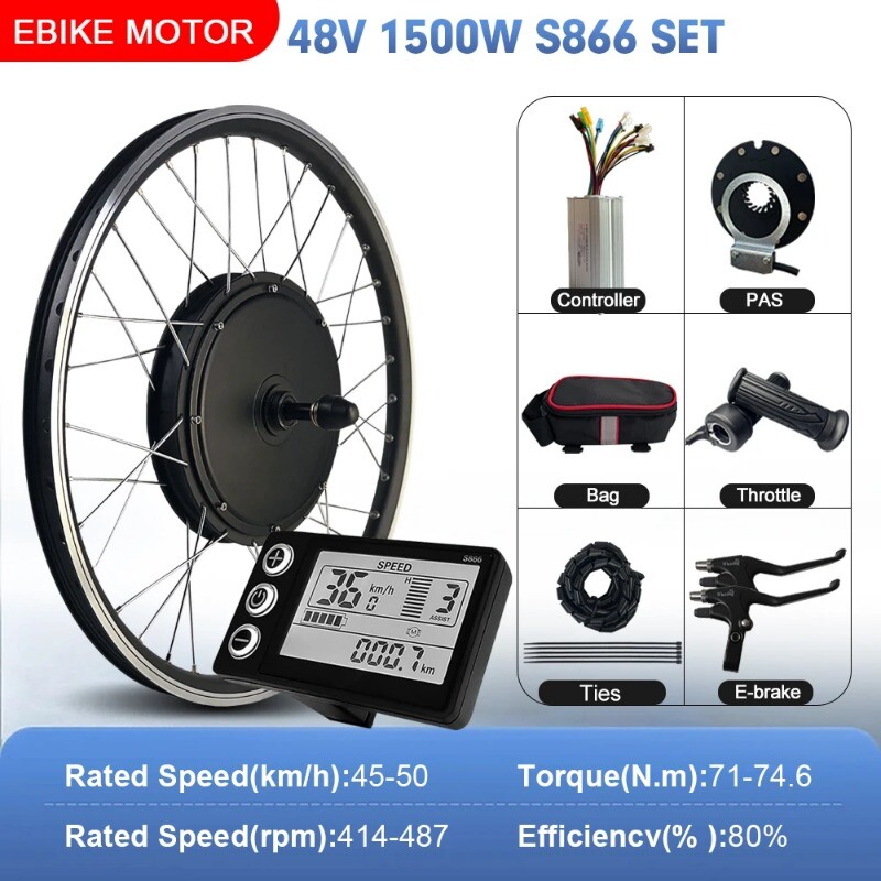 48V 1500W Electric Bike Conversion Kit Mountain Bike Rear Rotate Wheel Hub Motor