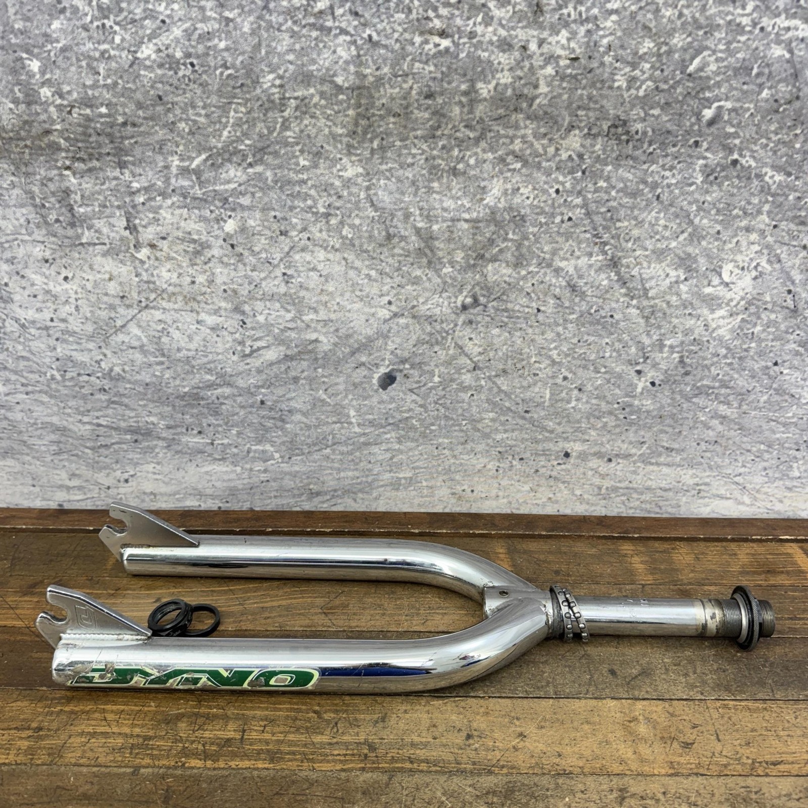 Vintage Akisu Dyno BMX Fork 20in 1 In Threaded Chrome Green 1997 Old School OG