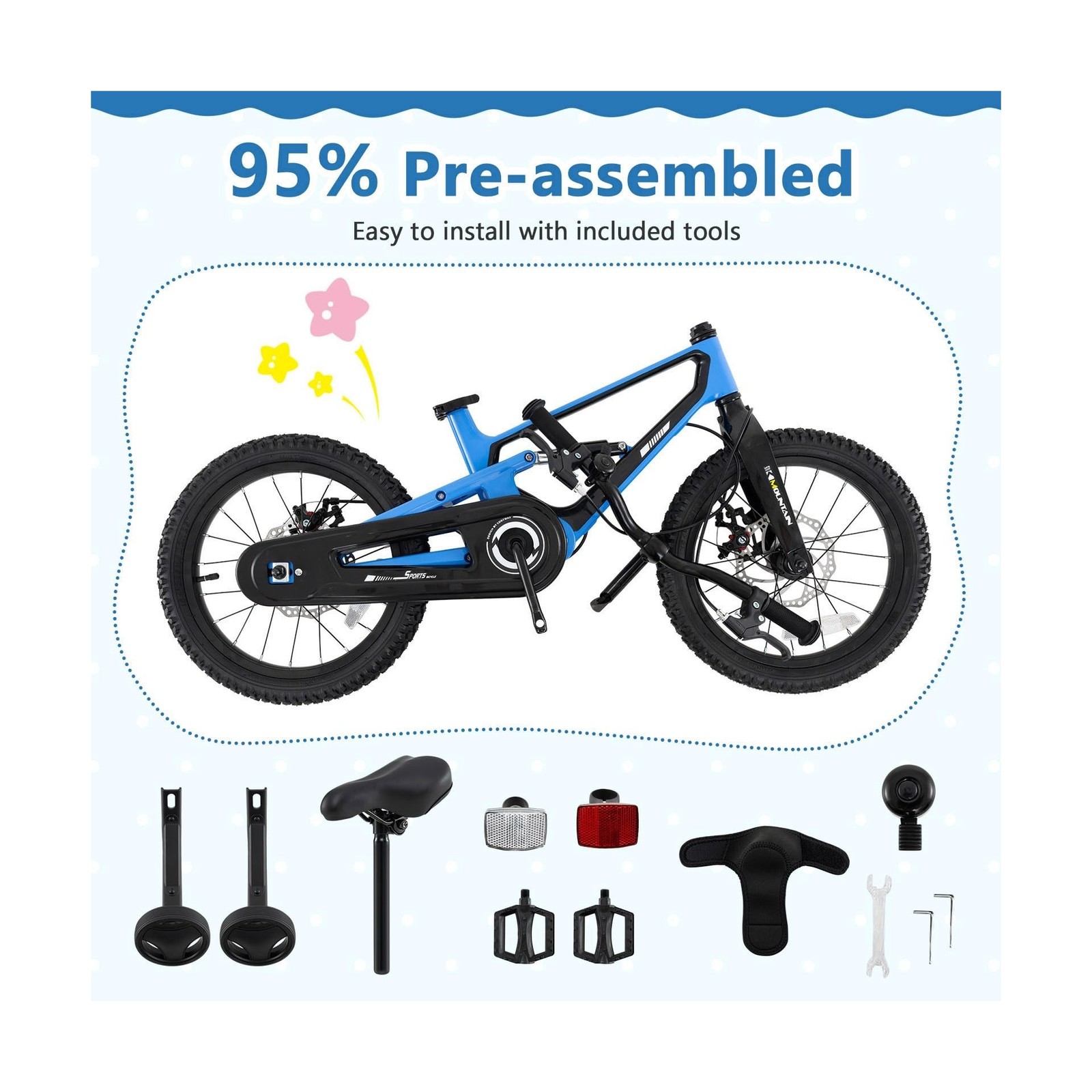 BABY JOY Kids Bike, 16″ Magnesium Sporty Bicycle with Dual Disc Brakes, Remov…