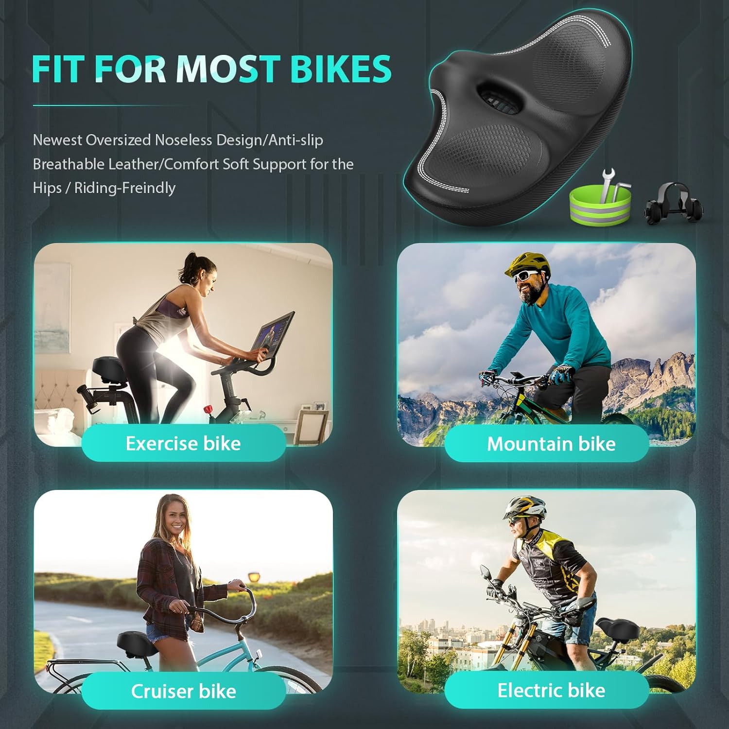 Oversizd Bike Seat, Noseless Wide Bicycle Seats for Comfort Men & Wowen, Extra L