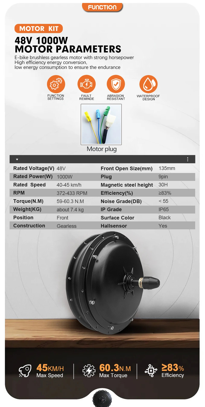 1000W 20/24/26Inch Snow Fat E-bike Motor Kit Brushless Gearless Front Hub Motor