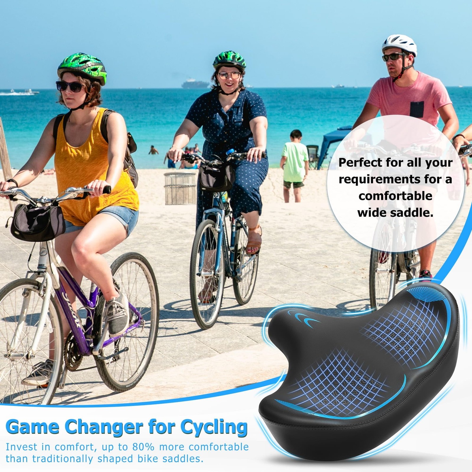 CDYWD Oversized Bike Seat for Men & Women Comfort, Extra Wide Bicycle Seat Cu…