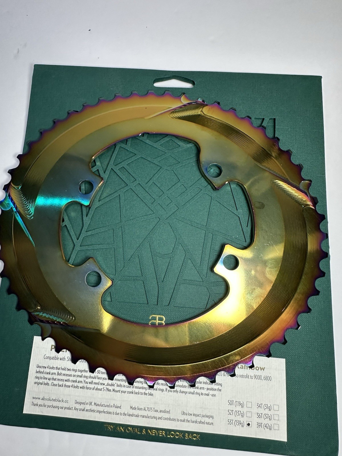 Absolute Black Premium Oval Road Dura Ace 9100/8000 Rainbow 50T Chainring – New