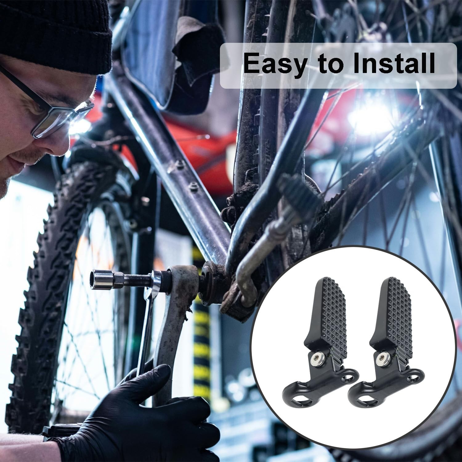 Reicyfang 1 Pair of Bike Foot Pegs, Aluminium Alloy Non-Slip One Size, Black