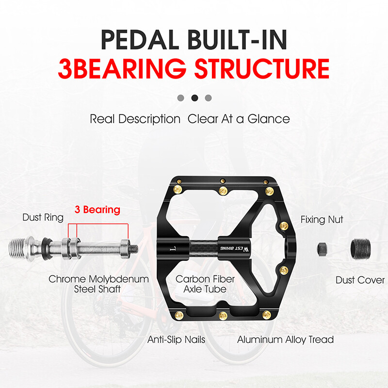 WEST BIKING Aluminum Bicycle Pedals Carbon Fiber Axle 3 Bearing Bike Pedals