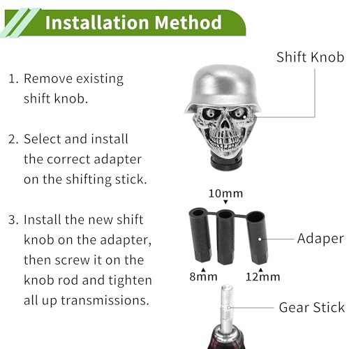 8.6cm Skull Shift Knob Universal Gear Shifter Knob Resin Stick Silver Tone