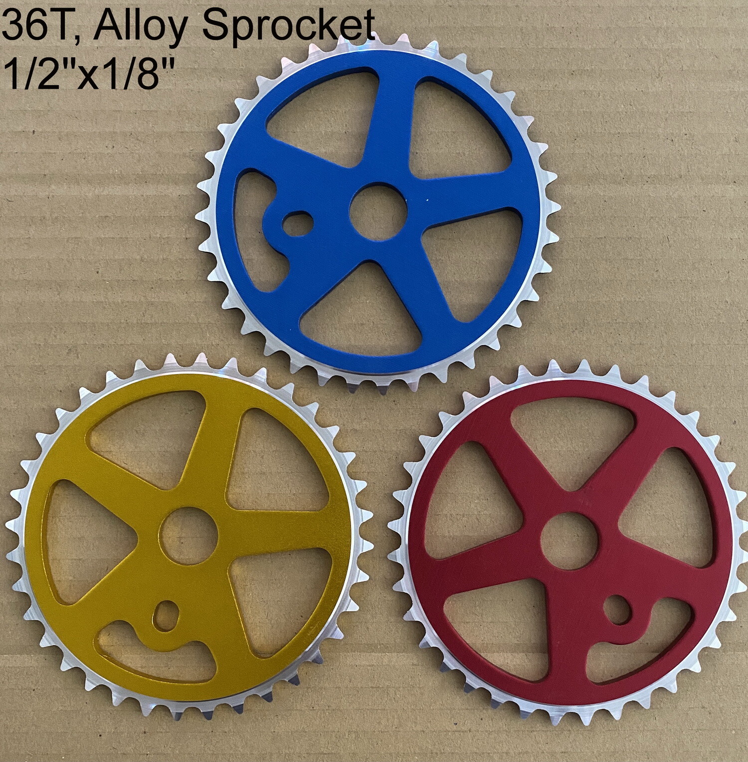 36T ALLOY CHAINWHEEL SPROCKET 1/2″x1/8″x36T, 3Colors: Blue, Gold, Red
