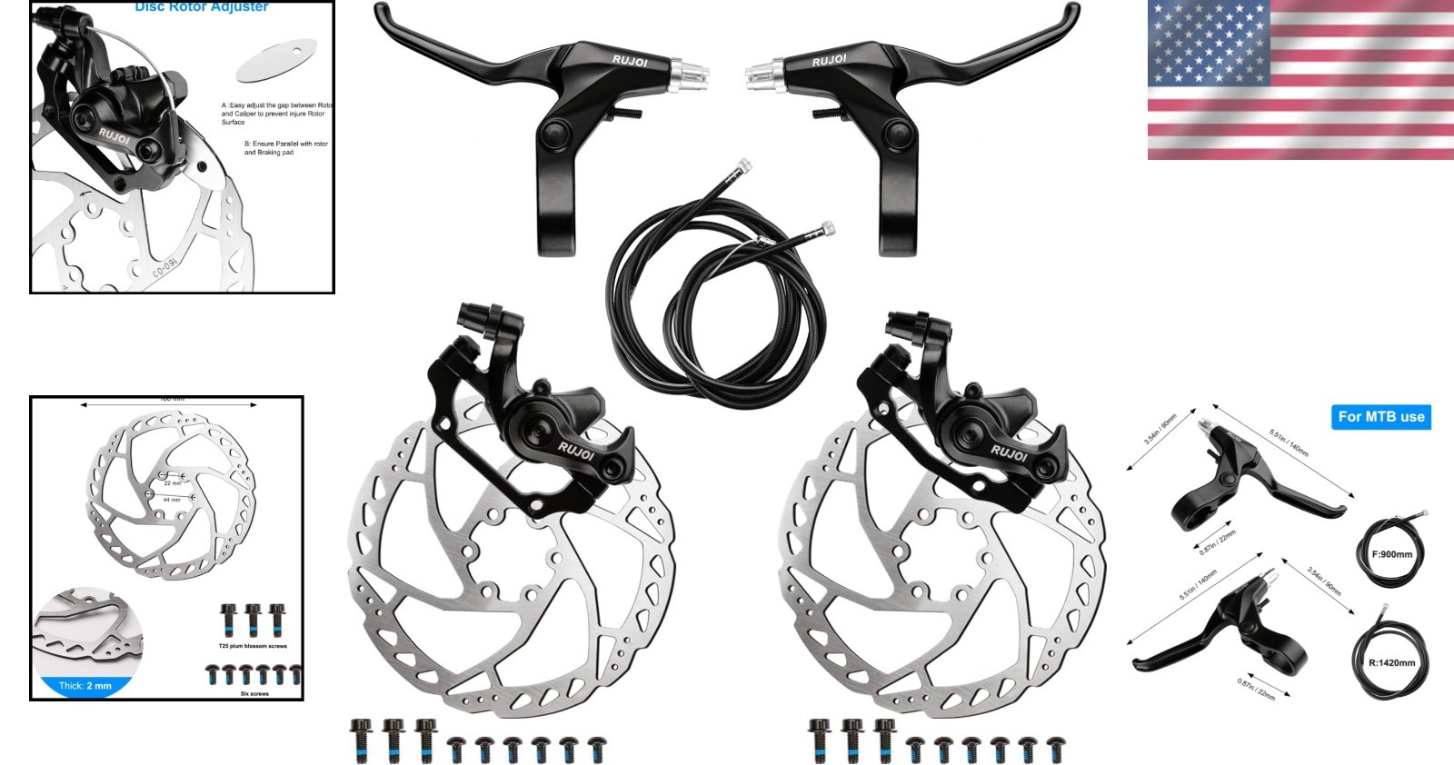 Bike Disc Brake Kit Aluminum Front Rear Caliper 160mm Rotor Mountain Road