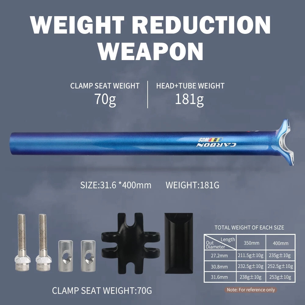 2026 Toseek Carbon Fiber MTB Road Bike Seatpost Bicycle 27.2/30.8/31.6*350/400mm