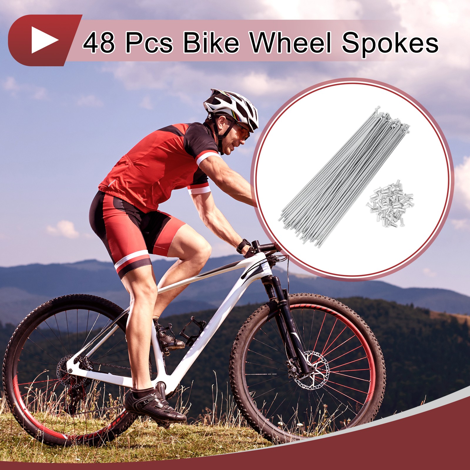 48 Set 10G Bicycle Spokes 255mm Bike Wheel Spokes Carbon Steel Galvanized