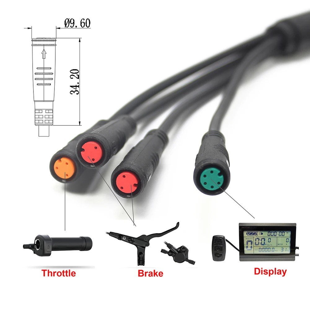 Ebike 2T4 Extension Cable for Throttle Brake Display Waterproof Plug 150cm