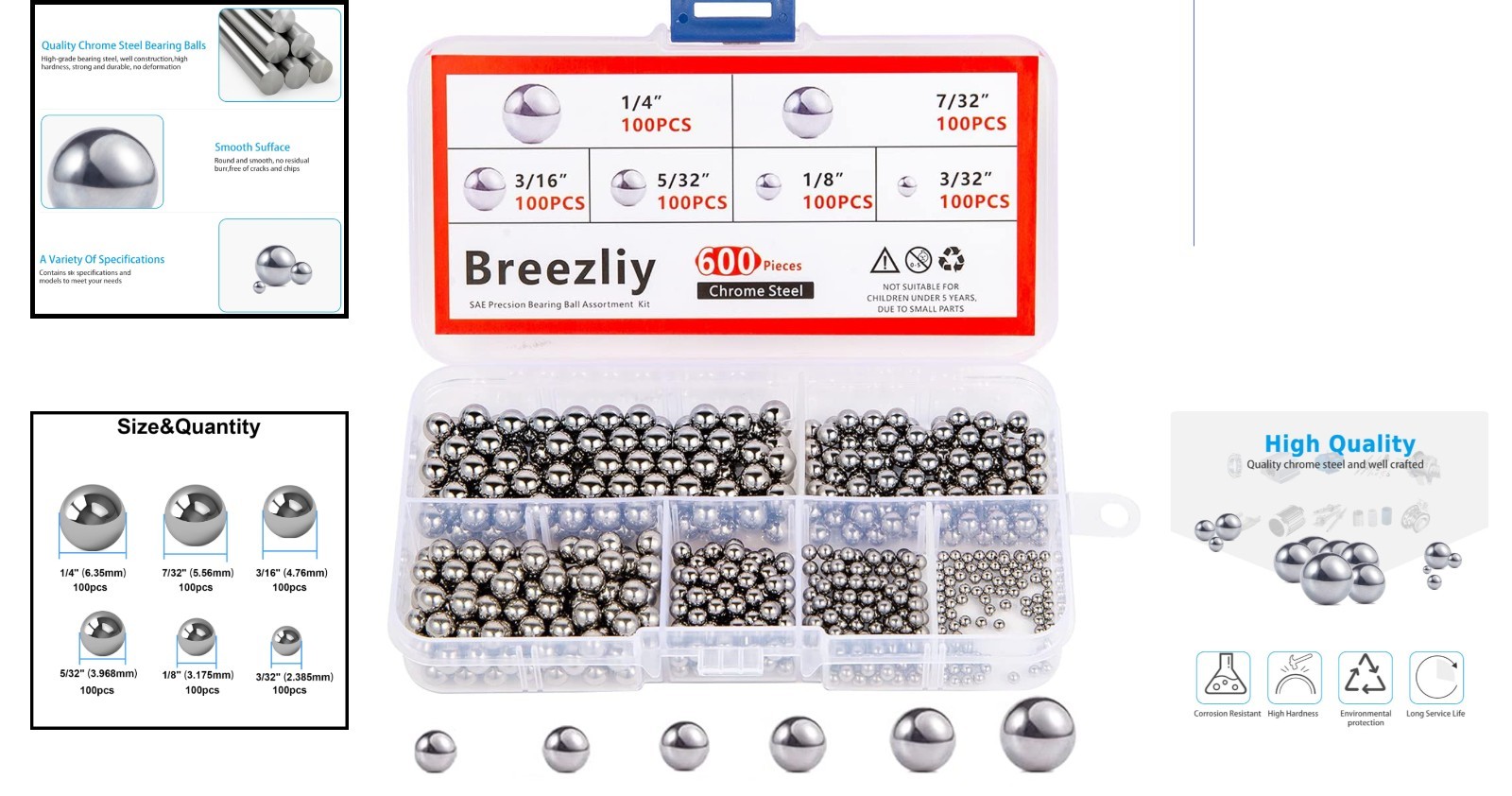 6 Size Steel Ball Bearing Set: 600pcs for Bicycles and Precision Applications