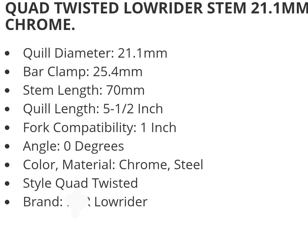 QUADRUPLE TWISTED LOWRIDER BICYCLE GOOSENECK/STEM 21.1 MM, CRUISERS, LOWRIDERS