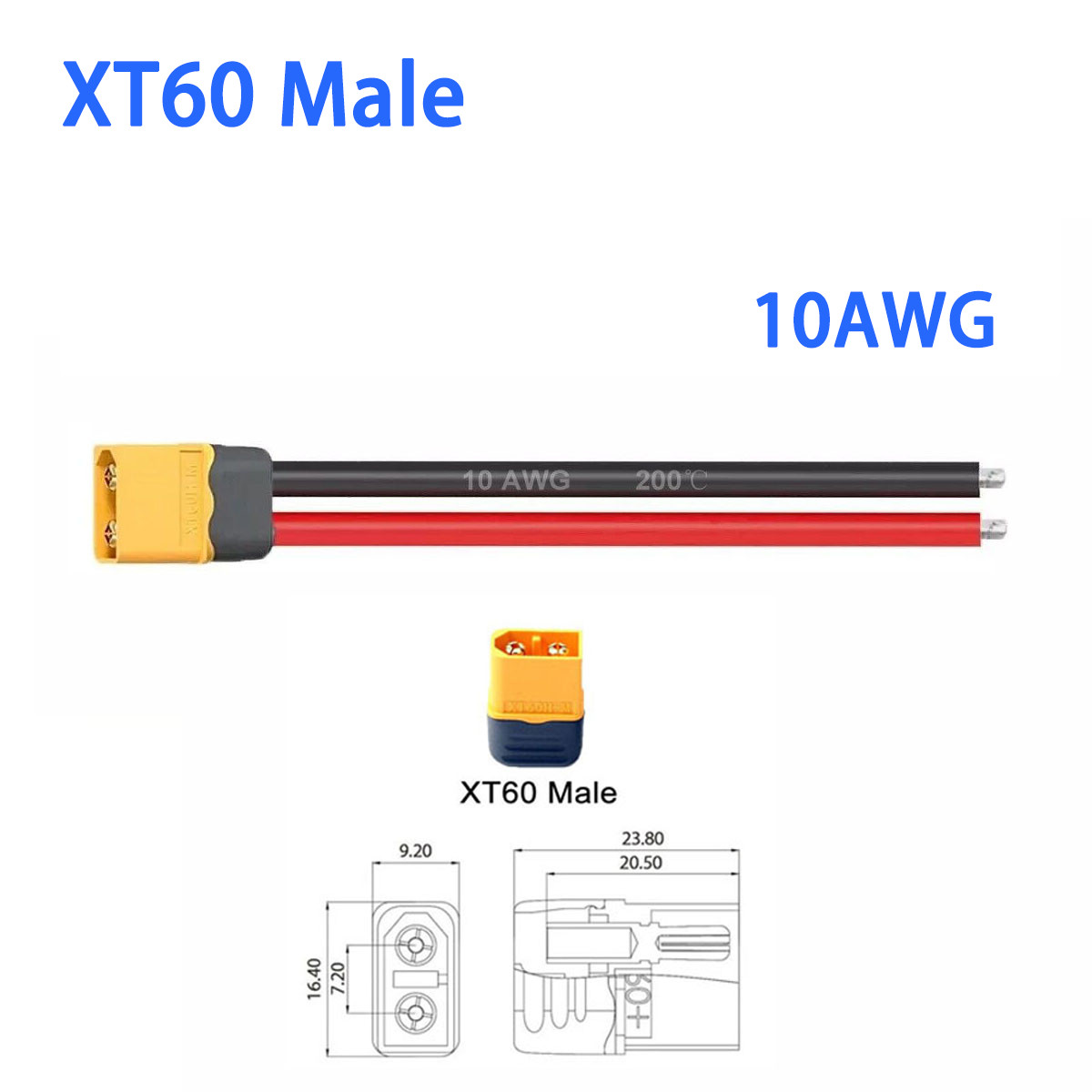 Prewired Male XT60 10AWG 10cm Connector Extension Ebike Battery Cable Wire