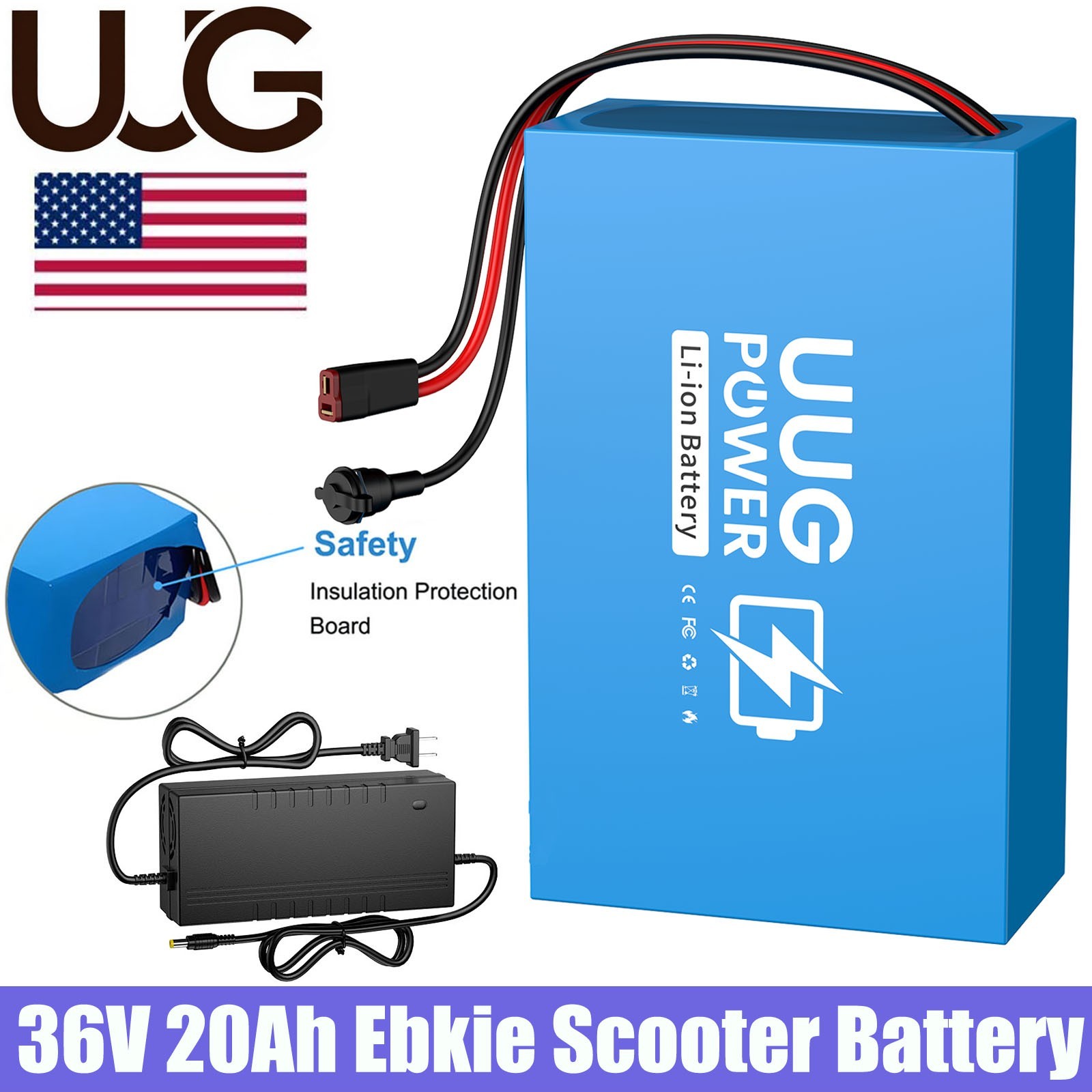 UUG 36V Ebike Battery Electric Bike Bicycle 20Ah for BMS 30A Motor 1000W