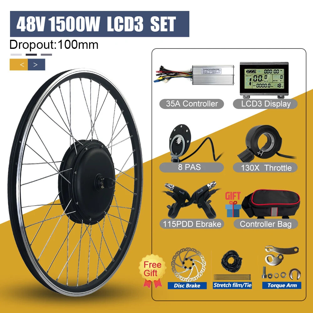 Electric Bicycle 48V 1500W Front Brushless Hub Motor Wheel Kit 20-29 Inch 700C
