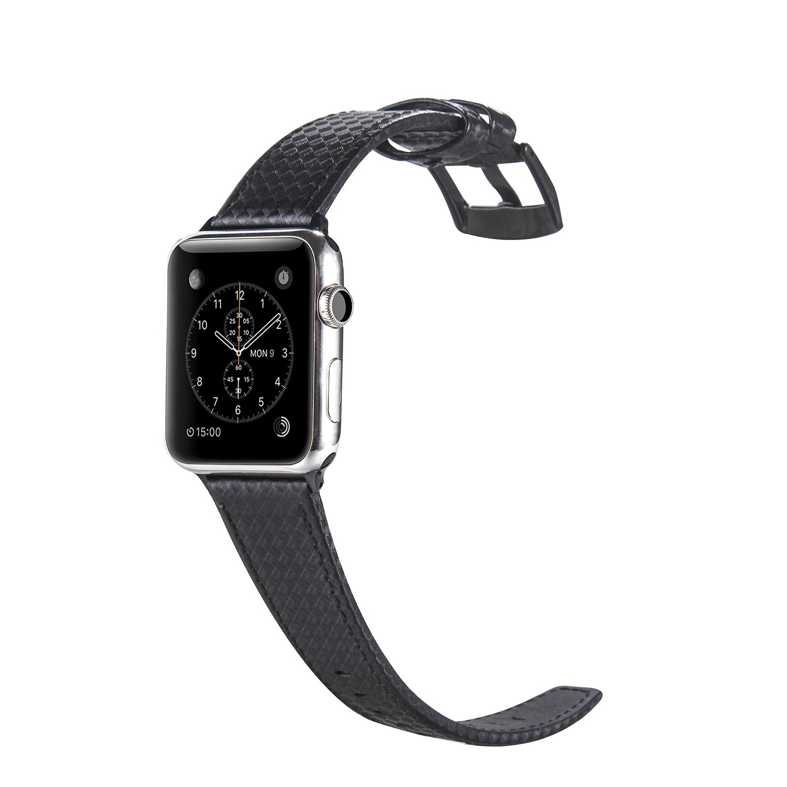 MeShow 44mm 42mm Genuine Leather Carbon Fiber Embossed Pattern with Stitching…