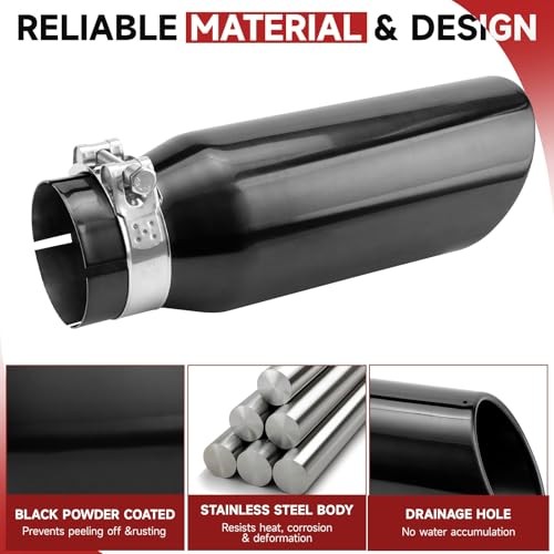 Black Exhaust Tips 2.5″ Inlet, 2.5″ Inlet 2.5″ ID – 4″ OD – 12″ Long – Clamp