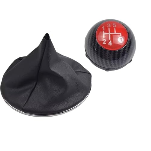 5 Speed Gear Shift Knob Sitck Head Leather Gloss Black Cap 5 speed