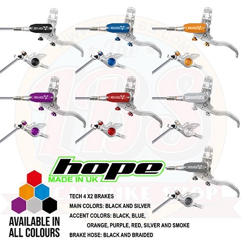 Hope Tech 4 EVO X2 – XC Gravel Brakes Black/Braided Hose – All Colors – New