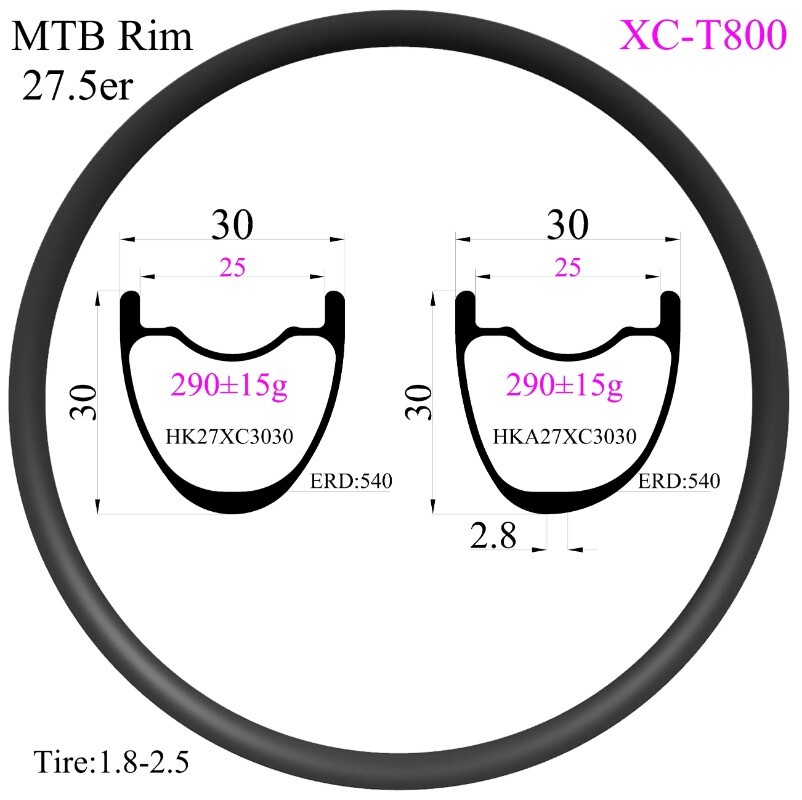 Super Light 27.5er XC MTB Carbon Rims 30mm Width 30mm High Hookless Tubeless