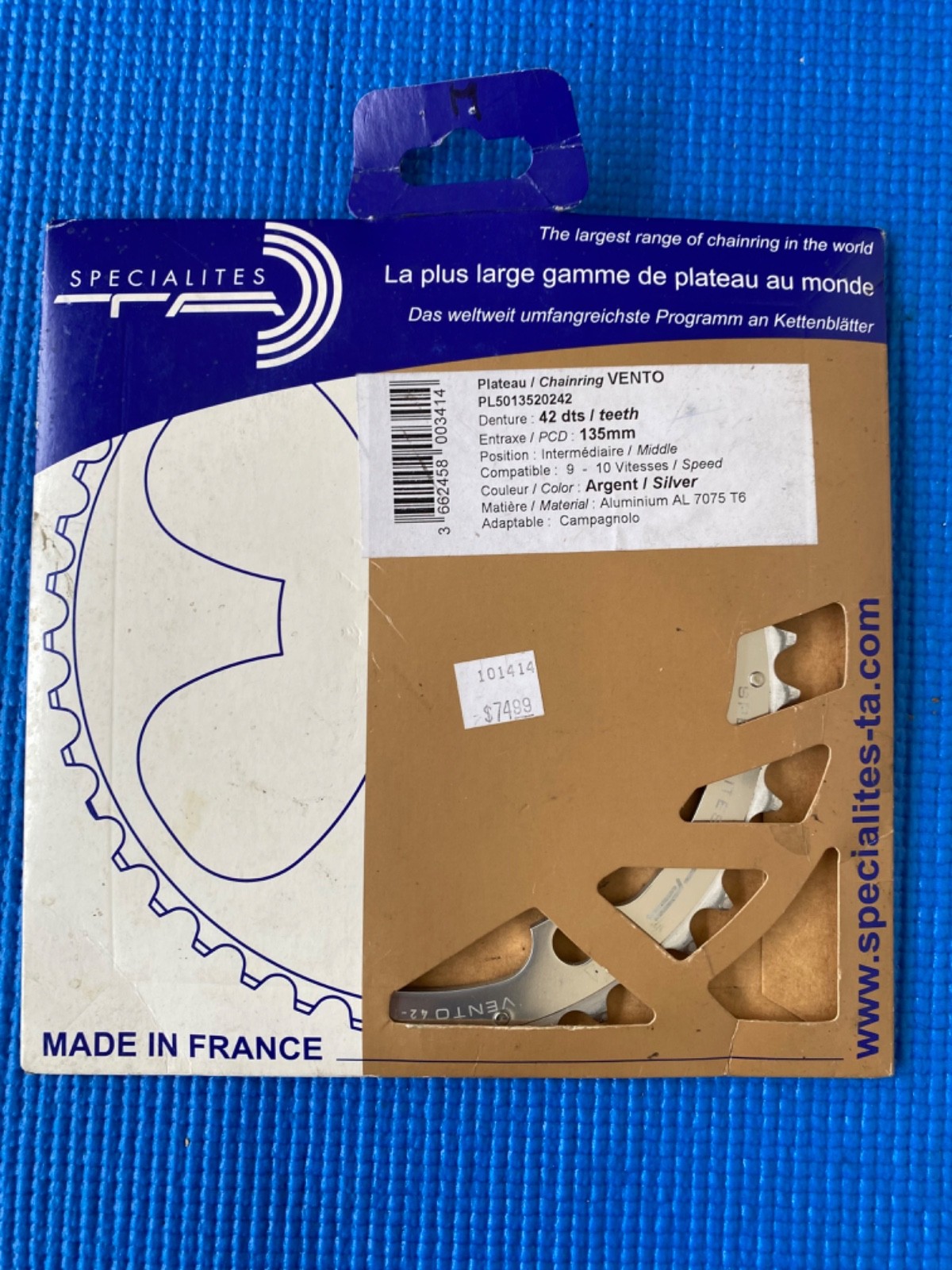 Specialties TA, 42 tooth, 135mm Campy, 9-10 speed chainring, NEW