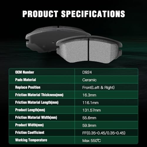 Front Brake Pads, 4PCS Front Ceramic Brake Pads Set For Hyundai For D924