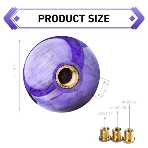 Car Gear Shift Knob, 2.13″ Round Shifter Ball Head with 3 Size 1 PC Purple