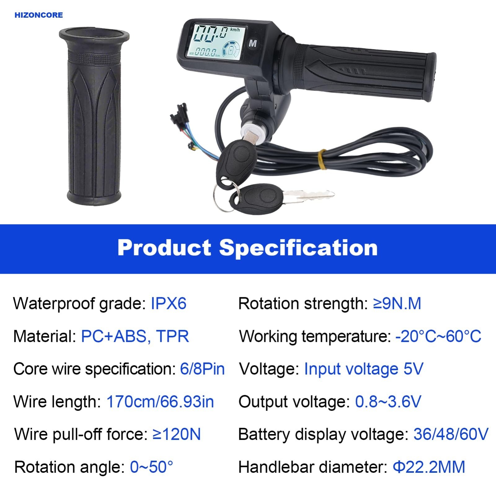 Universal 8 Pin Twist Throttle for E-Bike & Scooter, 36V/48V/60V, LCD Display, K